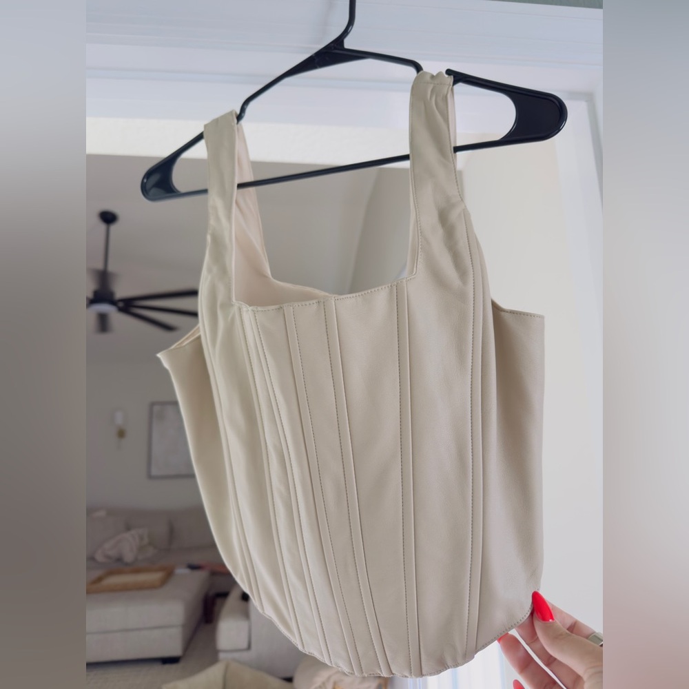 Beige Sleeveless Pleather Corset Crop Top from VICI